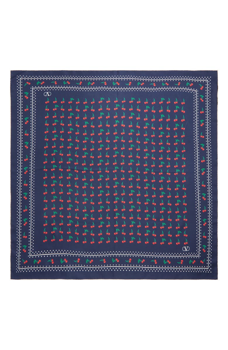 Valentino Garavani Cherryfic Silk Square Scarf, Main, color, Blu/ Rosso/ Verde/ Bianco