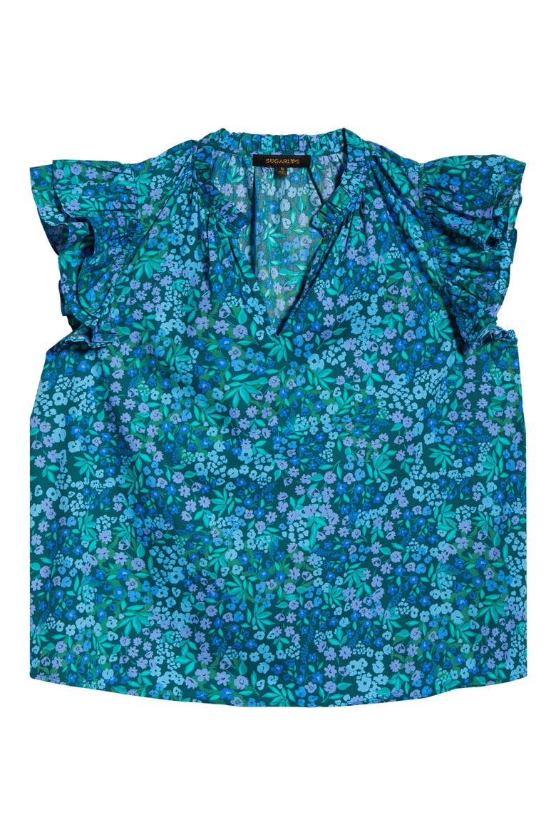 Midnight Floral Ruffle Top, Alternate, color, EMERALD GREEN/ BLUE