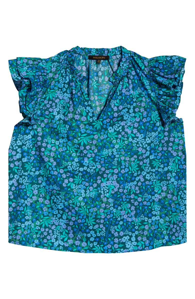 SUGARLIPS Midnight Floral Ruffle Top, Alternate, color, Emerald Green/ Blue