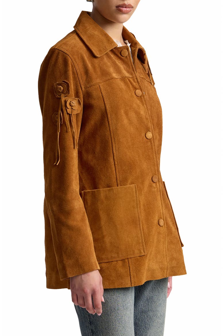 Floral Suede Shirt Jacket, Alternate, color, PUMPKIN