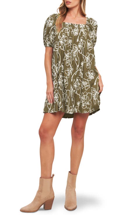 Textured Floral Babydoll Minidress