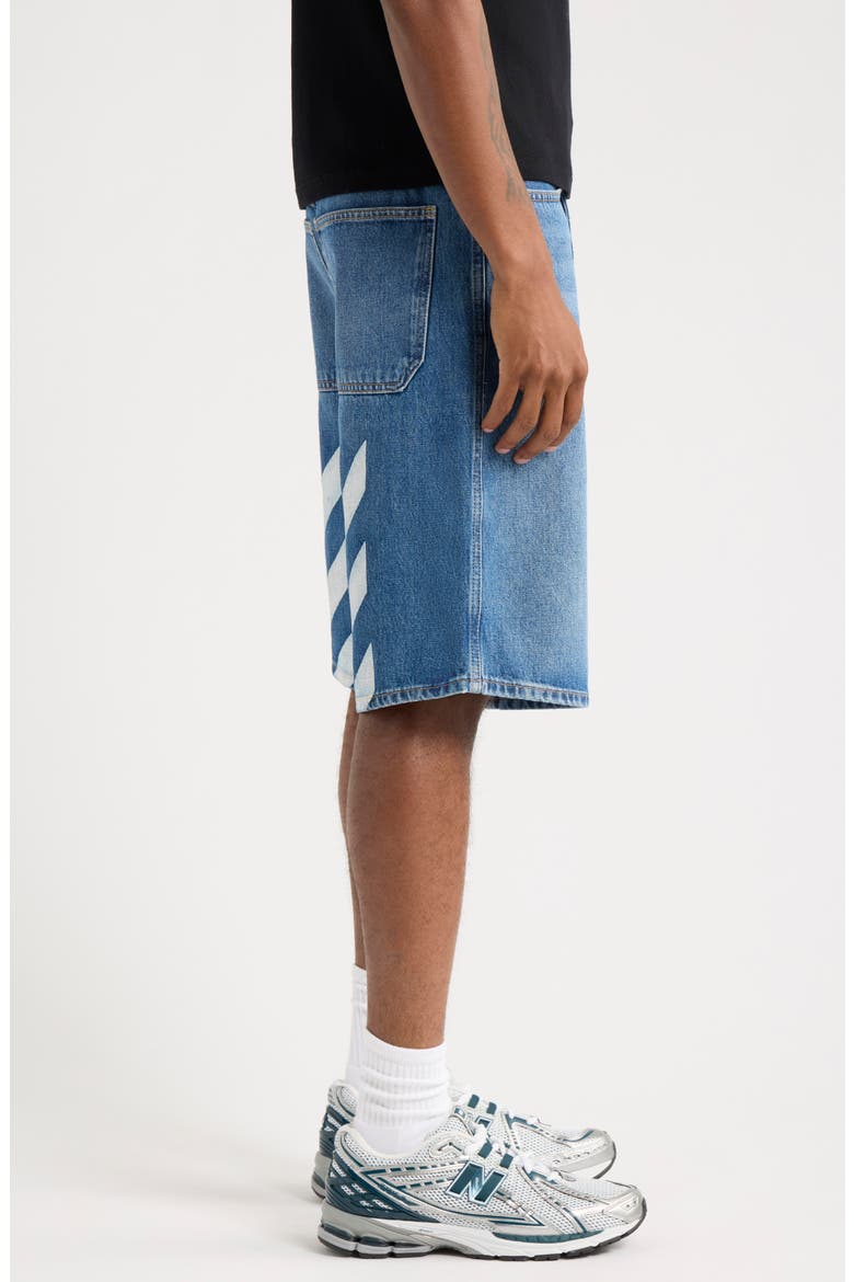 Diagonal Logo Denim Shorts, Alternate, color, STEEL INDIGO
