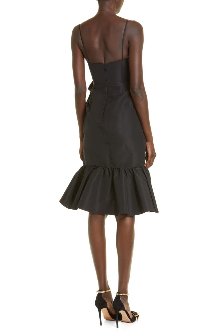 Gathered Ruffle Detail Silk Midi Dress, Alternate, color, BLACK