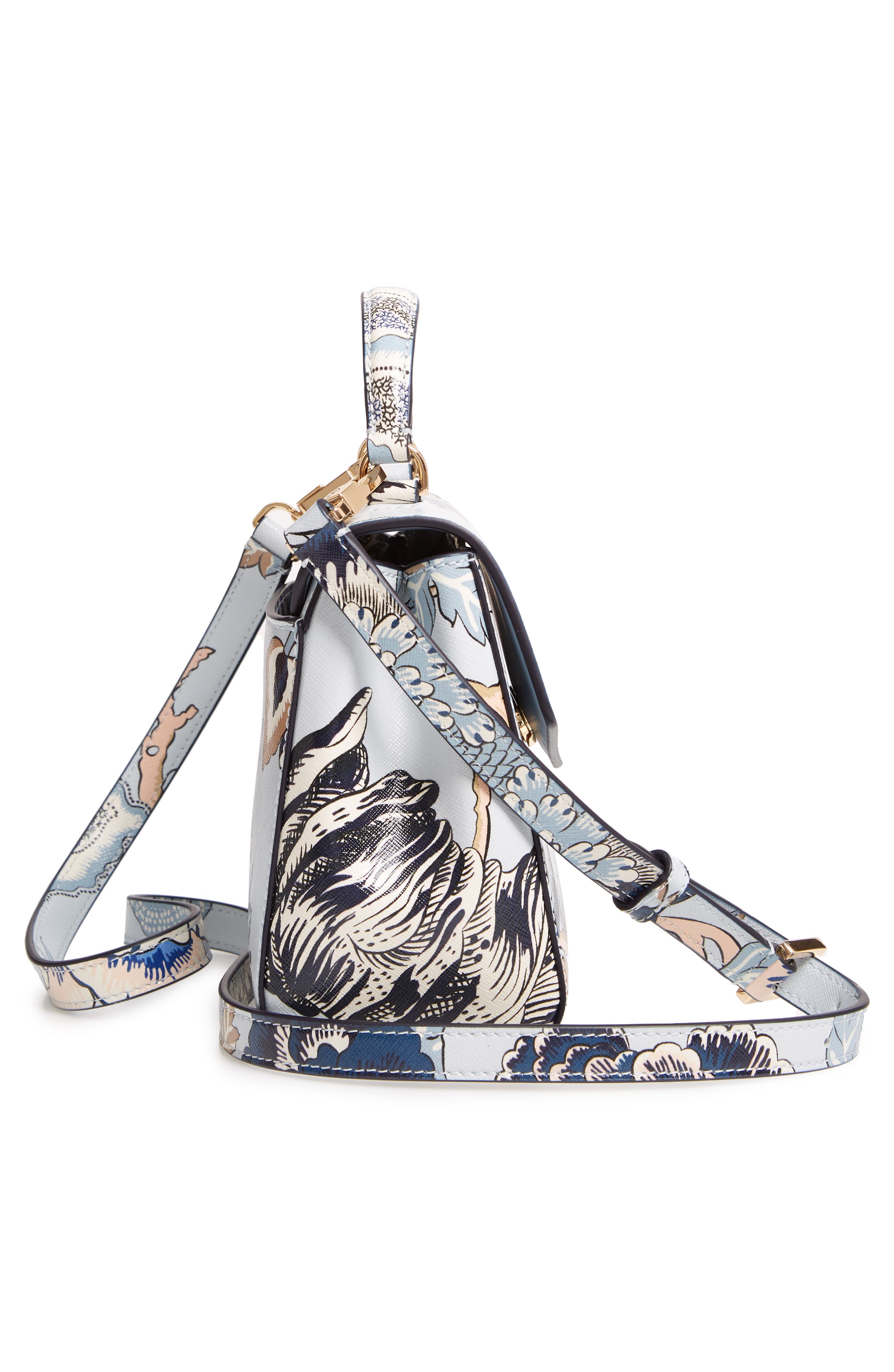 Tory Burch Robinson Print Small Leather Satchel, Alternate, color, 