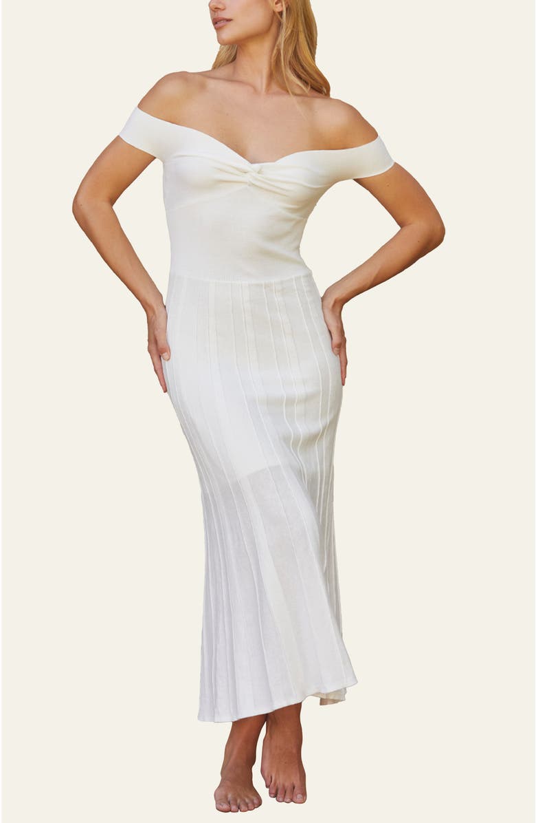 CRESCENT Off Shoulder Front Twist Knit Dress, Main, color, 