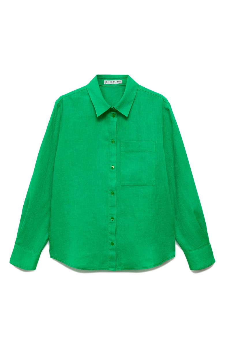 MANGO Linen Button-Up Shirt, Alternate, color, Green Apple