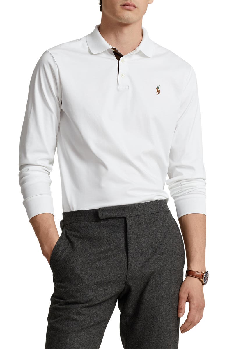 Polo Ralph Lauren Long Sleeve Pima Cotton Polo, Main, color, White