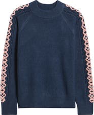 CITY BLUES Embroidered Sleeve Mock Neck Sweater
