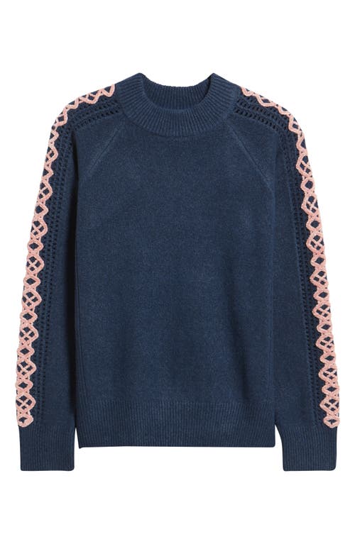 City Blues Embroidered Sleeve Mock Neck Sweater In Blue