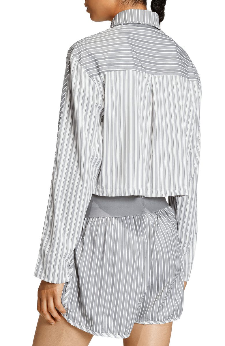 adidas Originals Stripe Crop Zip-Up Shirt, Alternate, color, Grey Three/ Utility Black