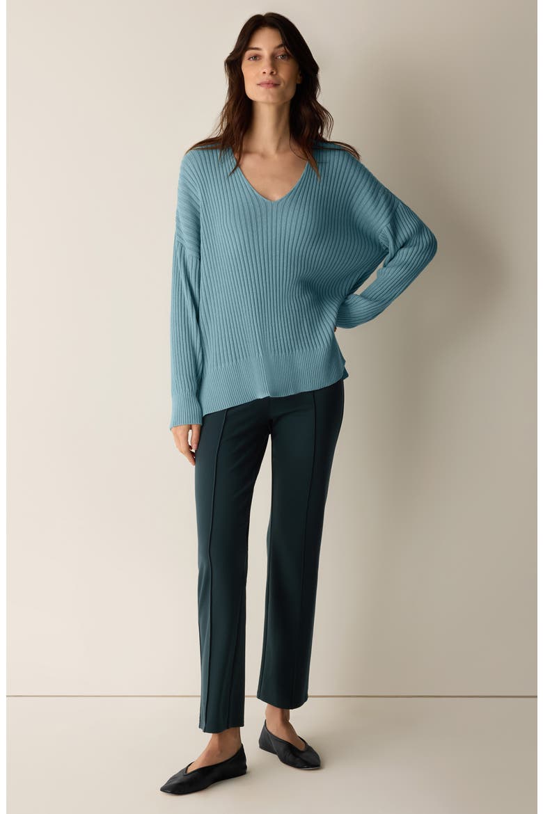 Cotton & Tencel™ lyocell Ribbed V-Neck Sweater, Alternate, color, SEAFOAM