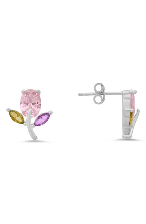 Cubic Zirconia Flower Stud Earrings
