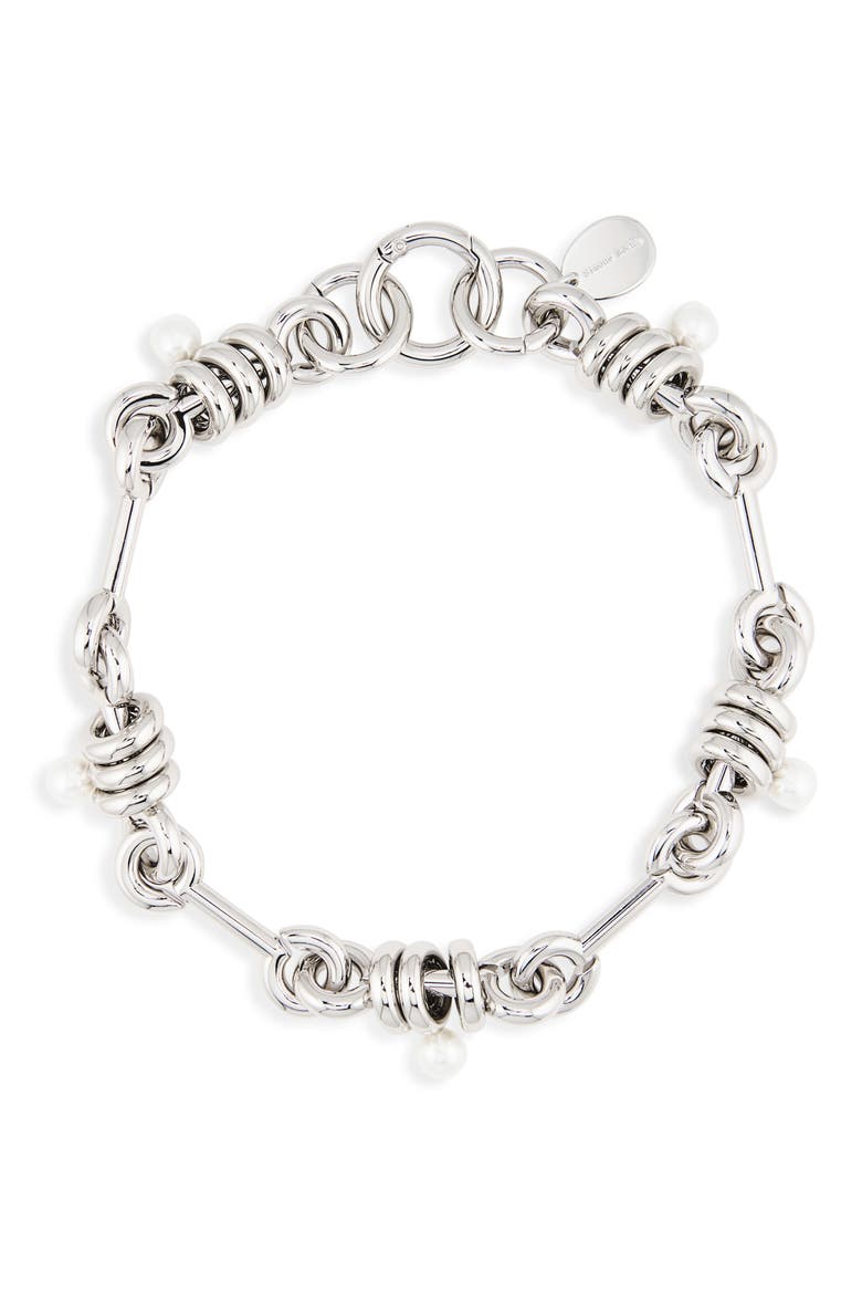 Stacked Link Faux Pearl Chain Necklace, Main, color, PALLADIUM/ PEARL