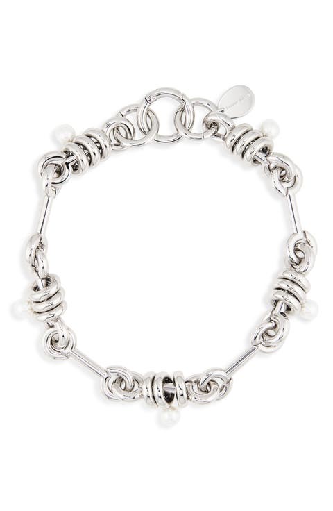 Stacked Link Faux Pearl Chain Necklace