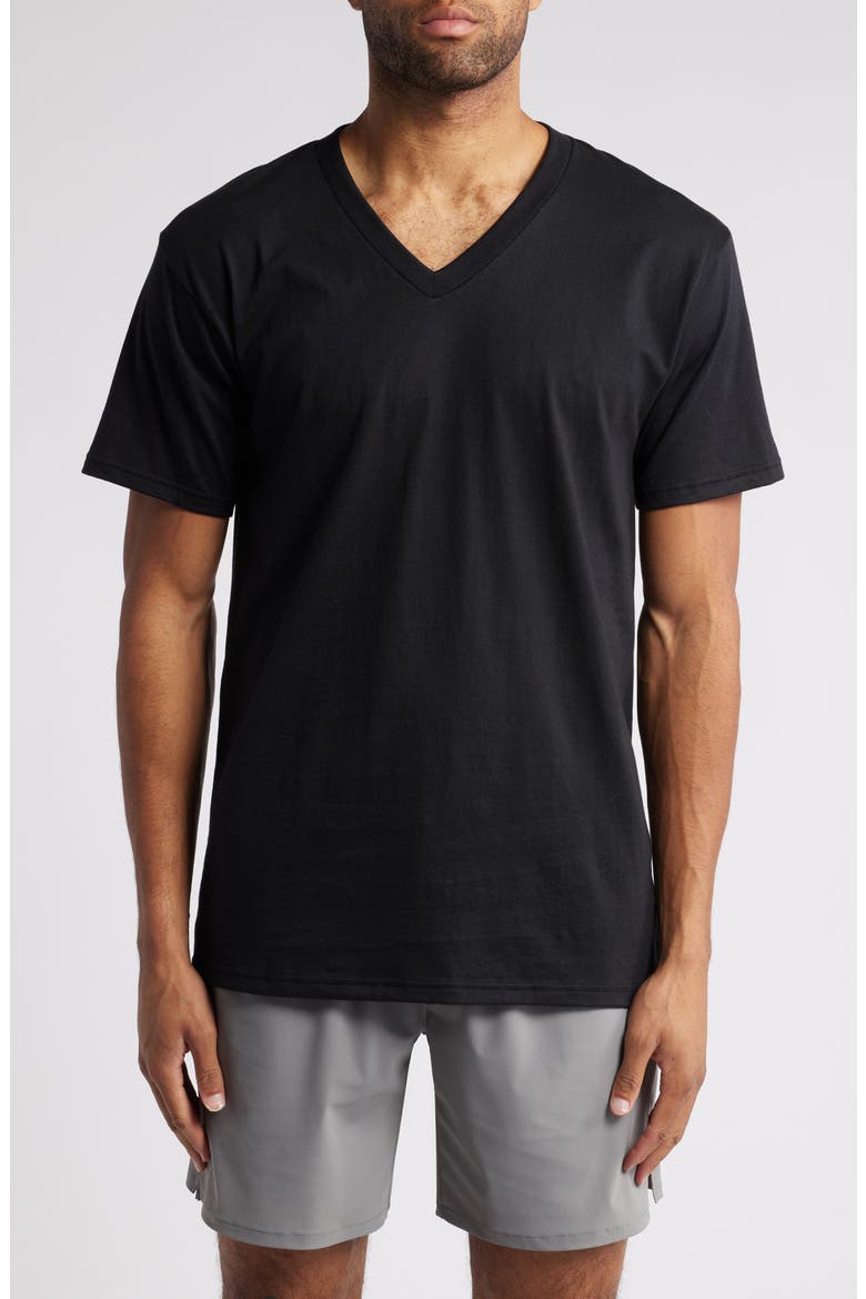 4-Pack Regular Fit Supima® Cotton V-Neck T-Shirts, Main, color, BLACK