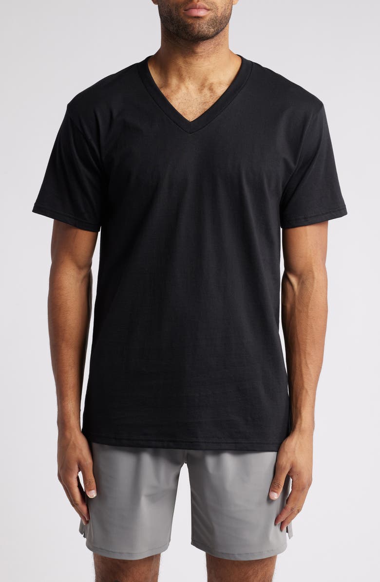 Nordstrom 4-Pack Regular Fit Supima<sup>®</sup> Cotton V-Neck T-Shirts, Main, color, Black