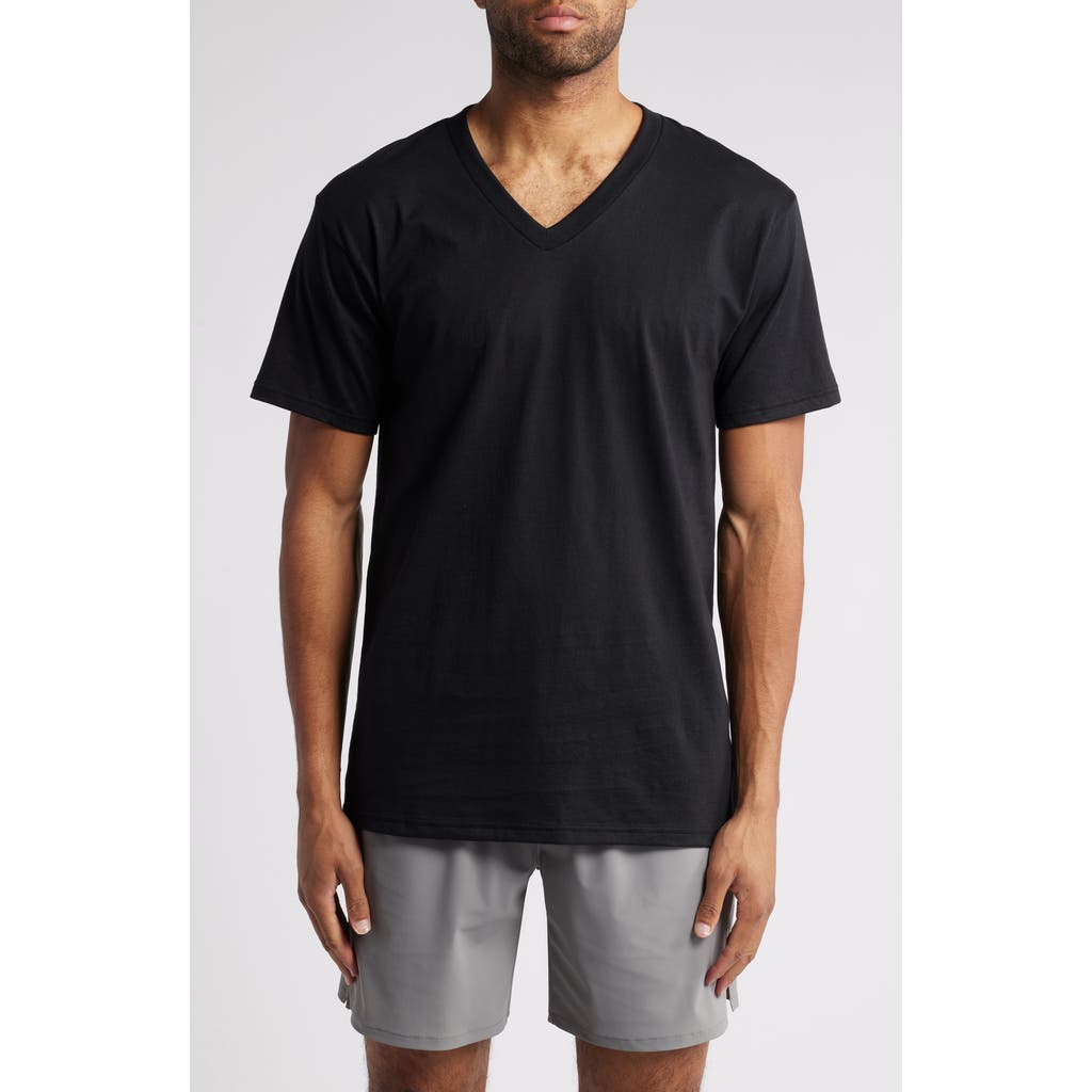 Nordstrom 4-pack Regular Fit Supima® Cotton V-neck T-shirts In Black