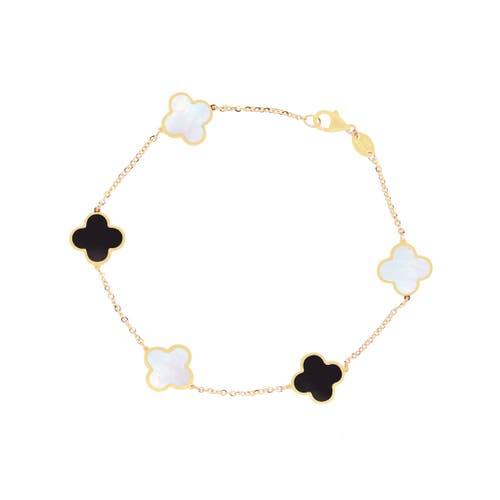 The Lovery Fine Jewelry Small Mother Of Pearl And Onyx Mixed Clover Bracelet