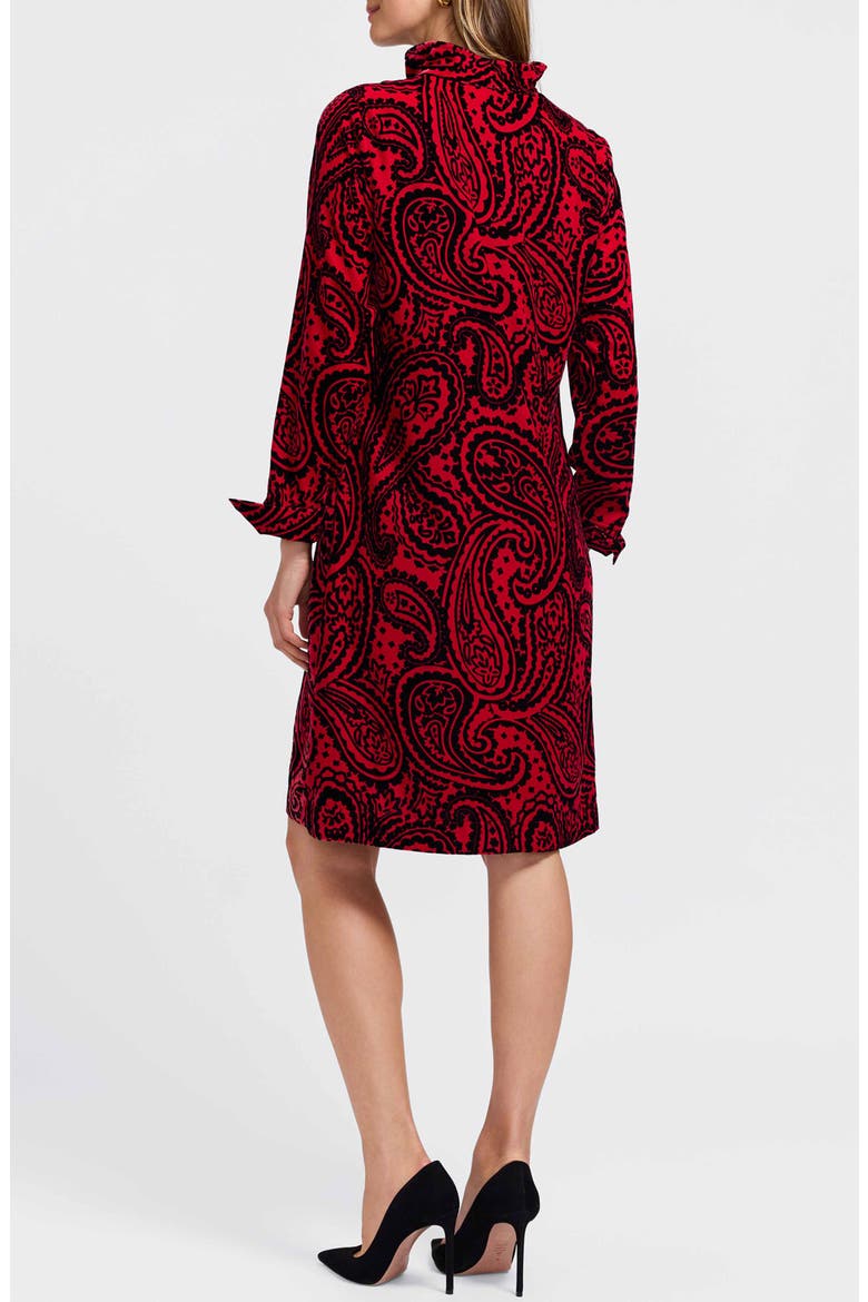 Tammy Velvet Paisley Collared Long Sleeve Dress, Alternate, color, RED/ BLACK