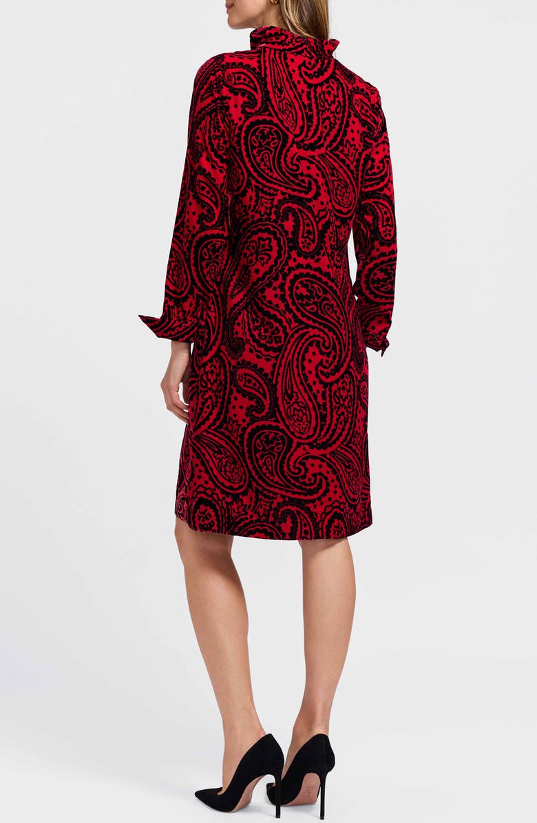 Foxcroft Tammy Velvet Paisley Collared Long Sleeve Dress, Alternate, color, Red/ Black