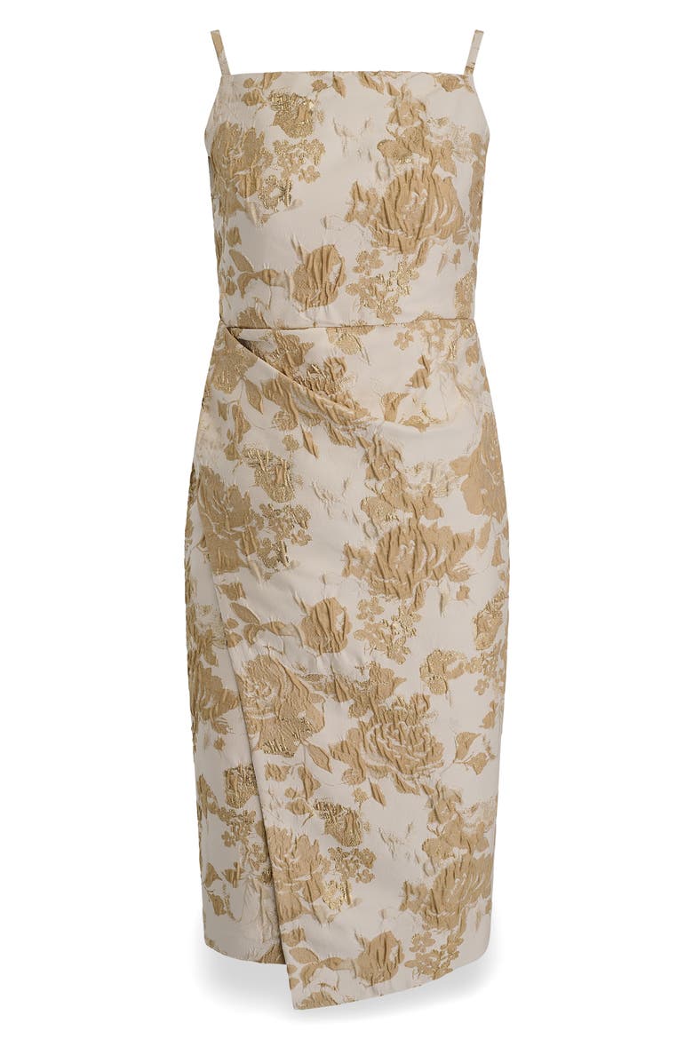 Floral Metallic Jacquard Sheath Dress, Alternate, color, GOLD MULTI