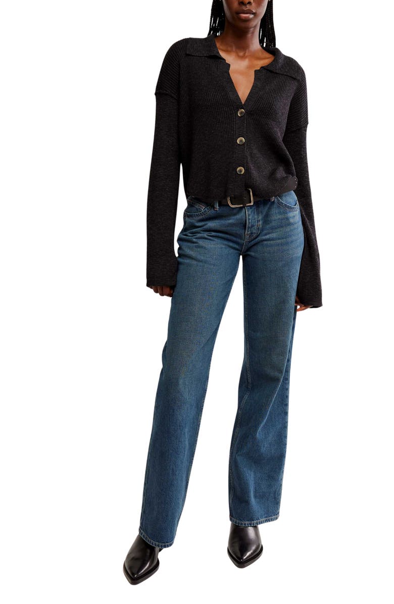 Free People Ella Button-Up Sweater, Alternate, color, Black