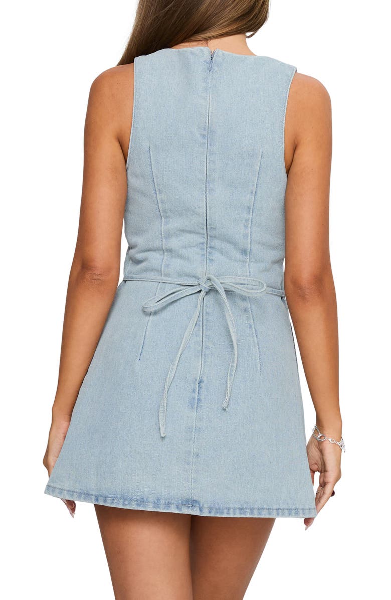 Princess Polly Ainsleigh Denim Skort Romper, Alternate, color, Light Wash