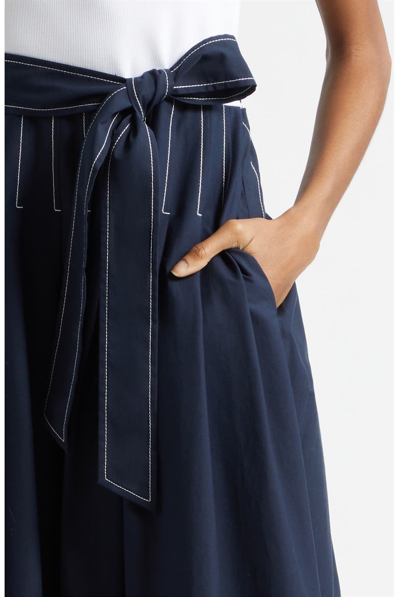 Olivia Mixed Media Midi Dress, Alternate, color, WHITE/ NAVY
