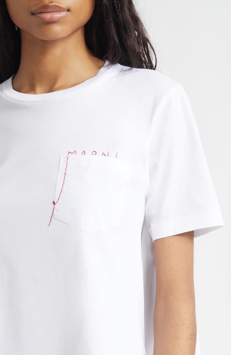 Marni Mending Logo Cotton Poplin Pocket T-Shirt, Alternate, color, 00W01 Lily White
