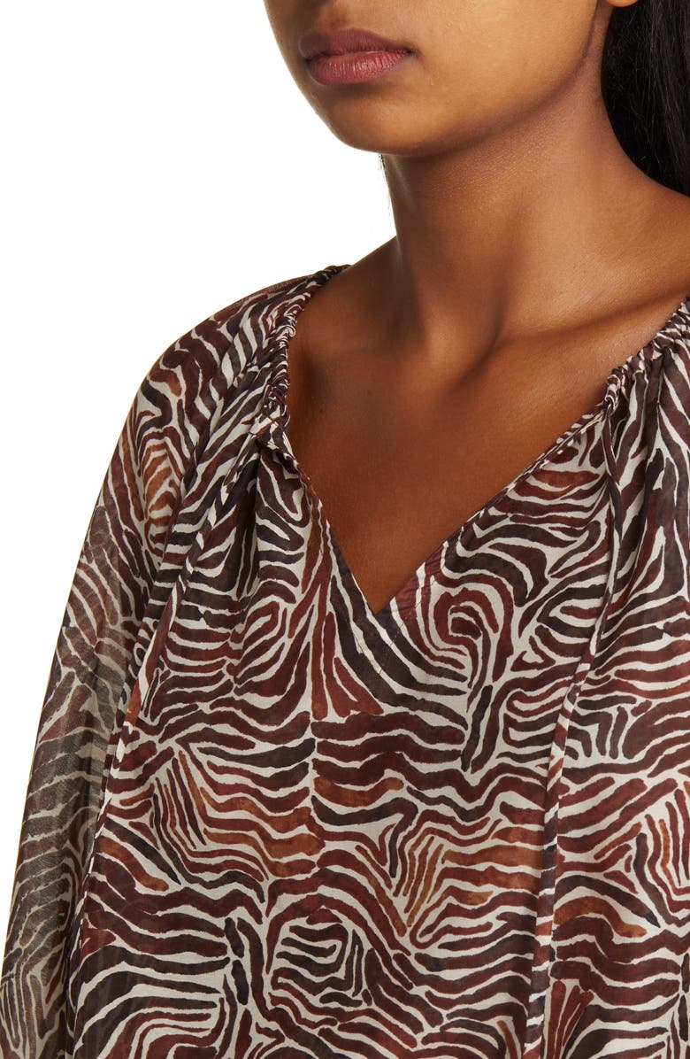 Tommy Bahama Zen Zebra Cotton & Silk Peasant Top, Alternate, color, Double Chocolate