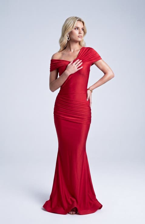 One Shoulder Twist Ruched Mermaid Evening Gown