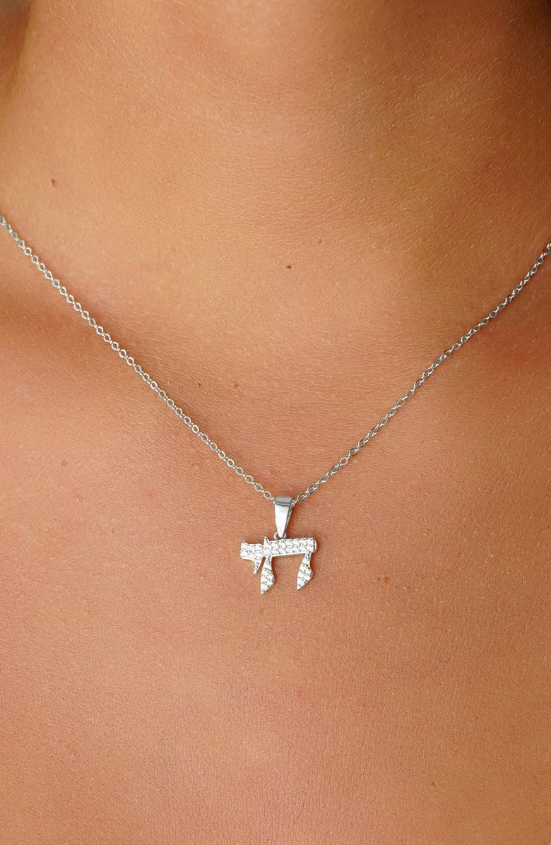 MARLYN SCHIFF Cubic Zirconia Chai Pendant Necklace, Alternate, color, Sterling Silver