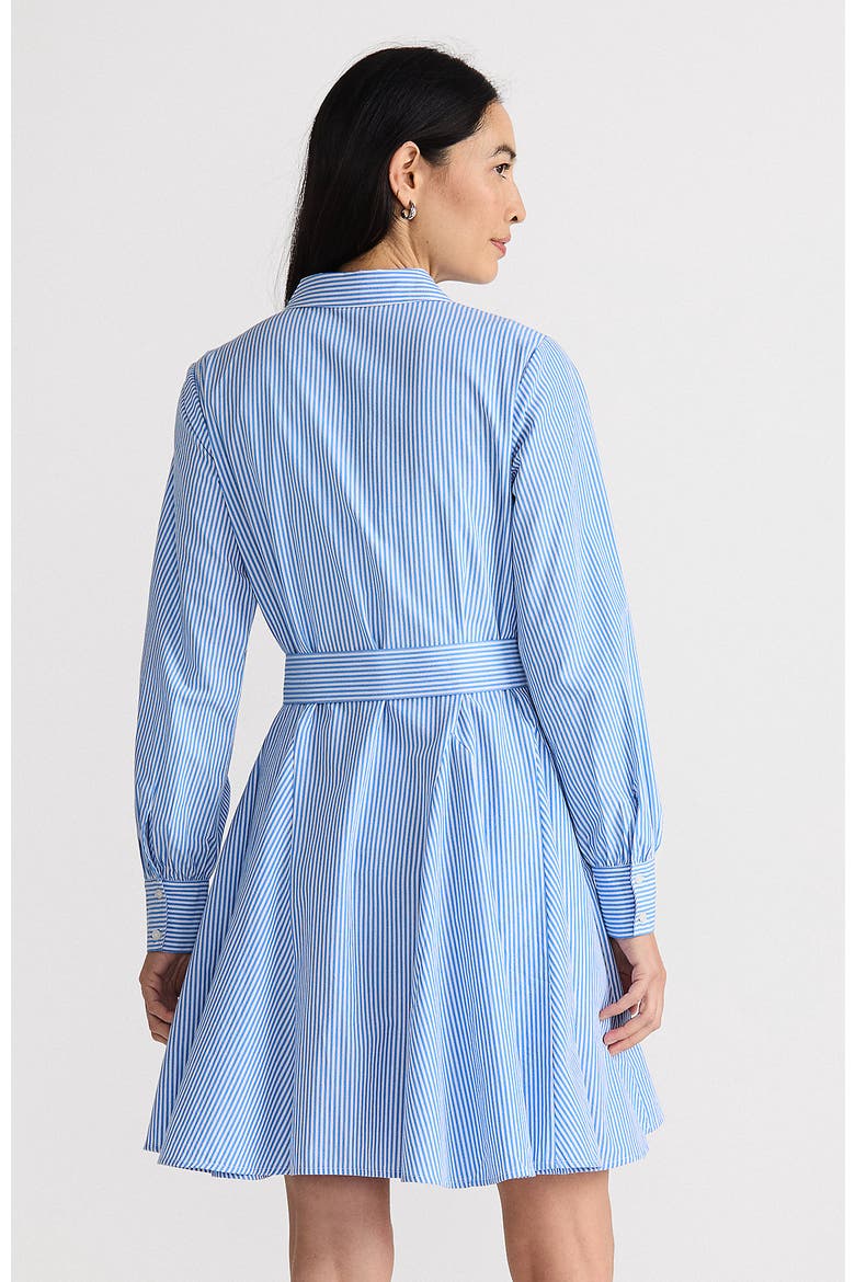 Poplin Button Front Dress with Godets, Alternate, color, Blue/White Mini Stripe