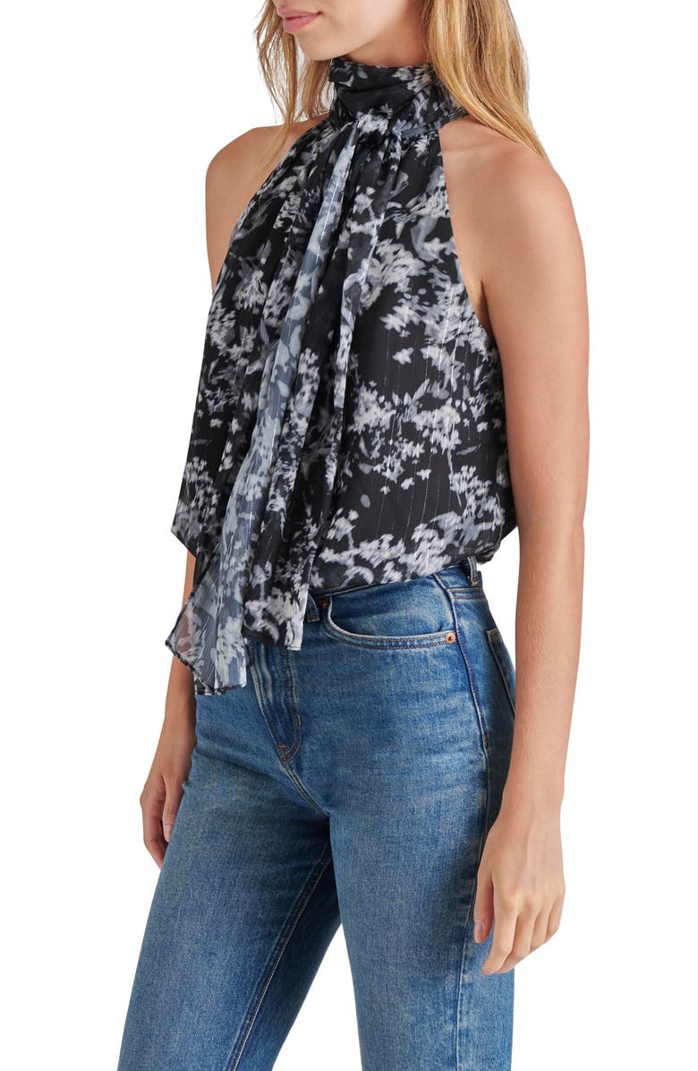 Steve Madden Zandra Metallic Tie Neck Sleeveless Bodysuit, Alternate, color, 