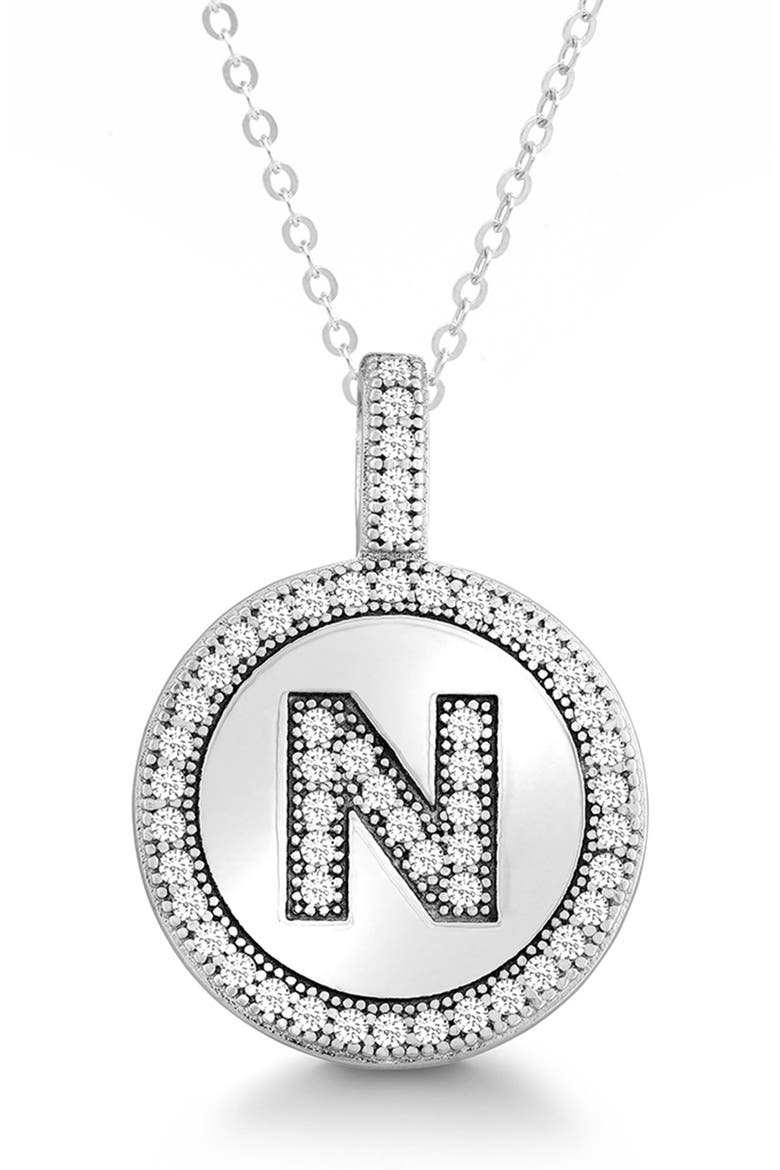 Sterling Silver & Cubic Zirconia Micro Pavé Circle Initial Pendant Necklace, Main, color, SILVER-N