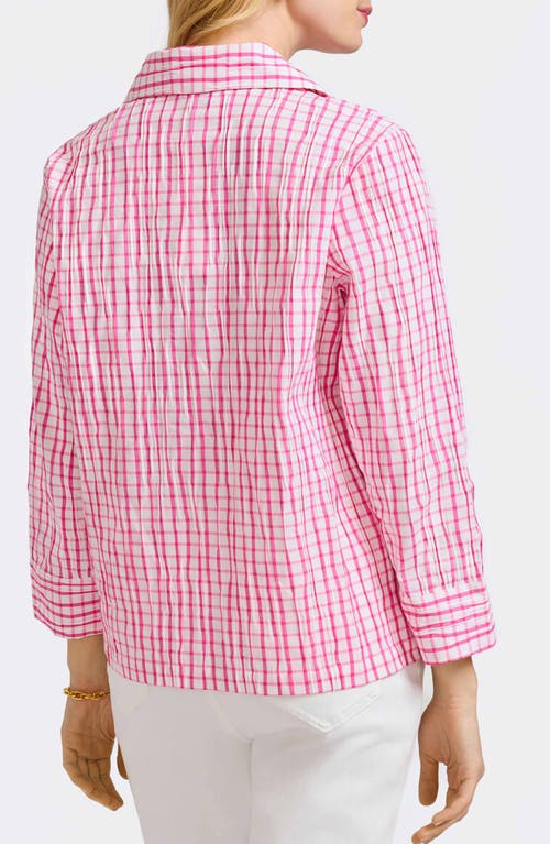 FOXCROFT FOXCROFT SAMMY CHECK CRINKLED COTTON BLEND TOP 