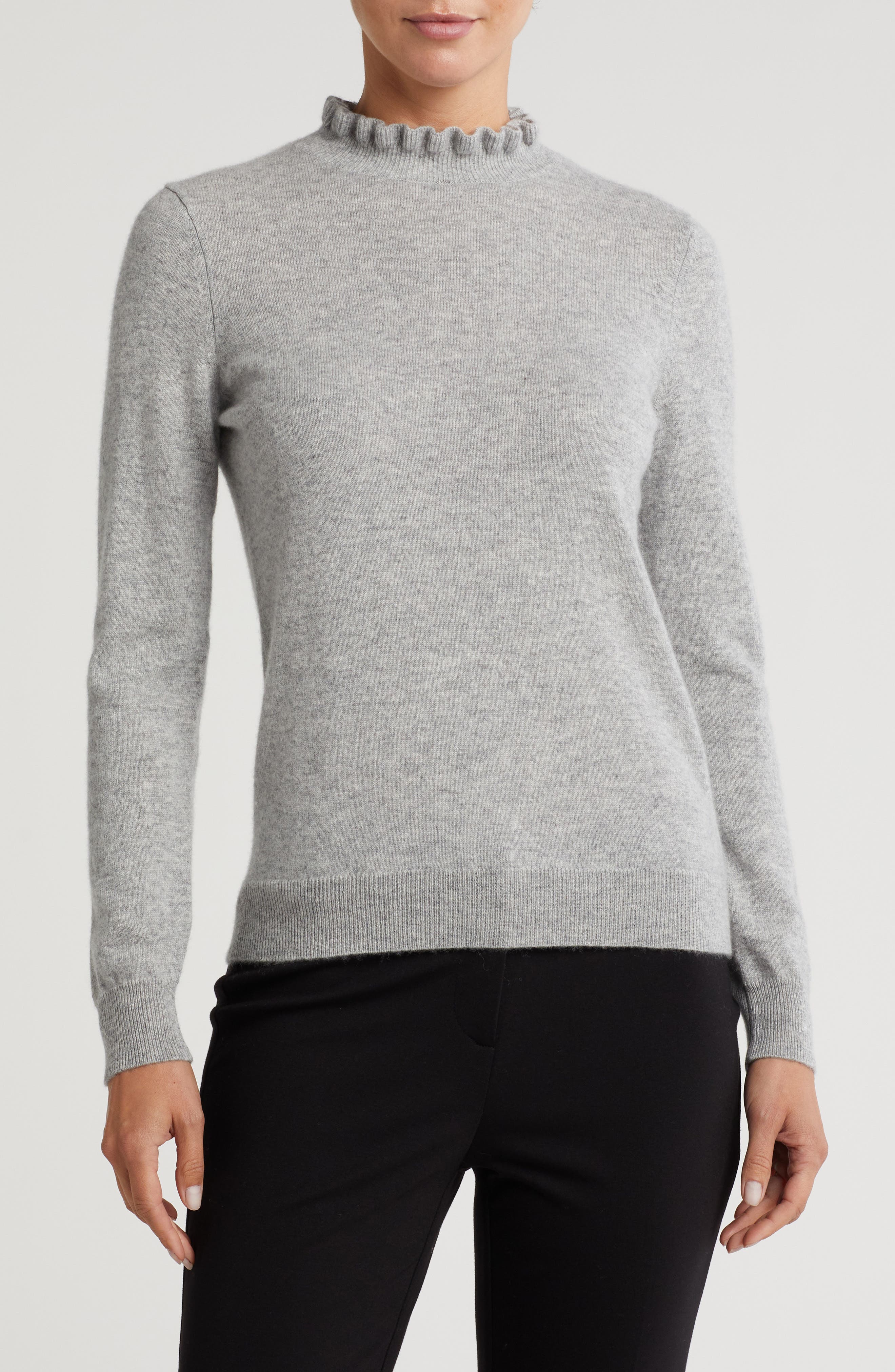Sofia Cashmere Ruffle Mock Neck Cashmere Sweater