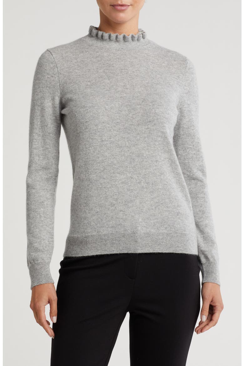 Ruffle Mock Neck Cashmere Sweater, Main, color, MEDIUM GREY