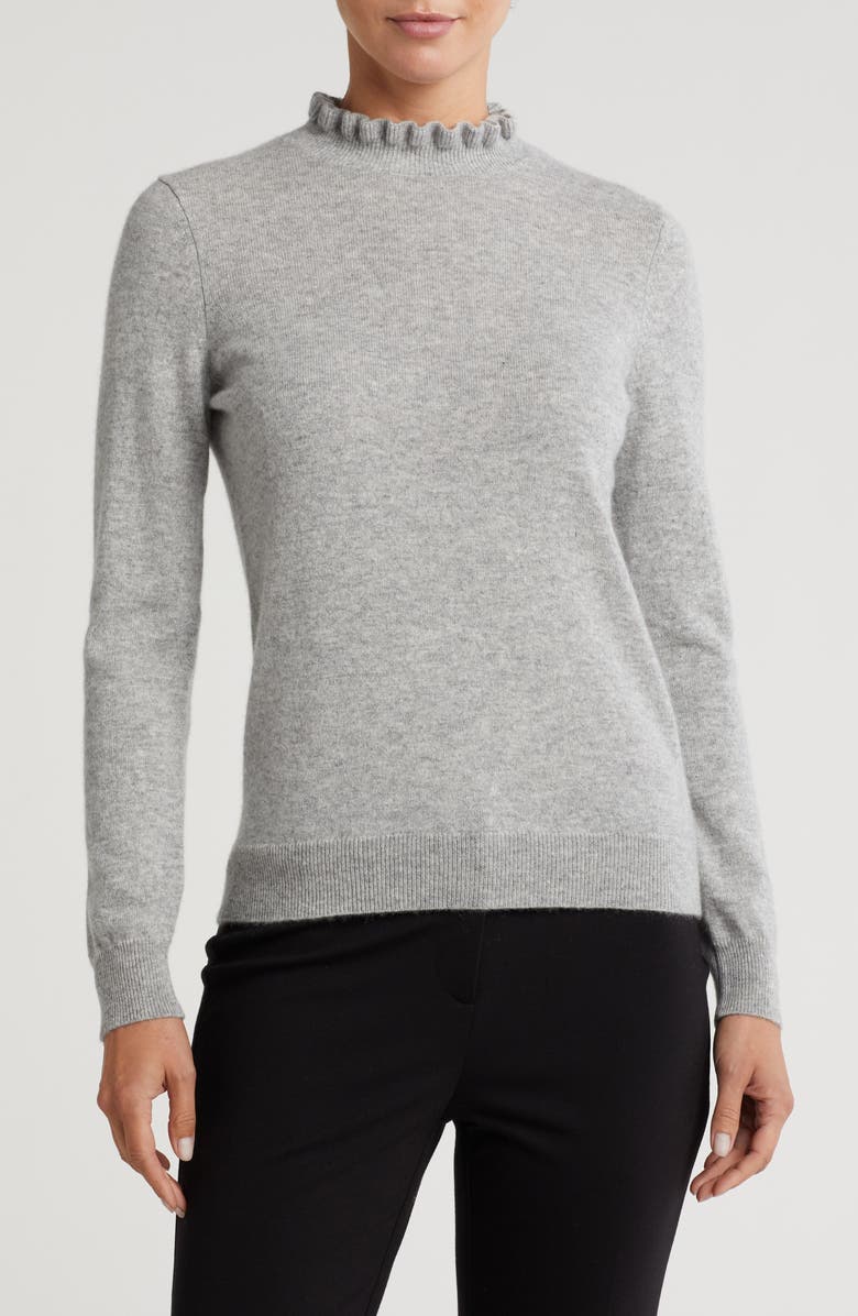 Sofia Cashmere Ruffle Mock Neck Cashmere Sweater, Main, color, Medium Grey