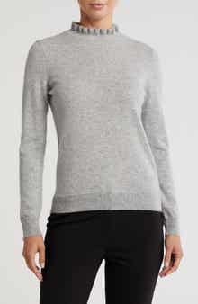 Sofia Cashmere Ruffle Mock Neck Cashmere Sweater
