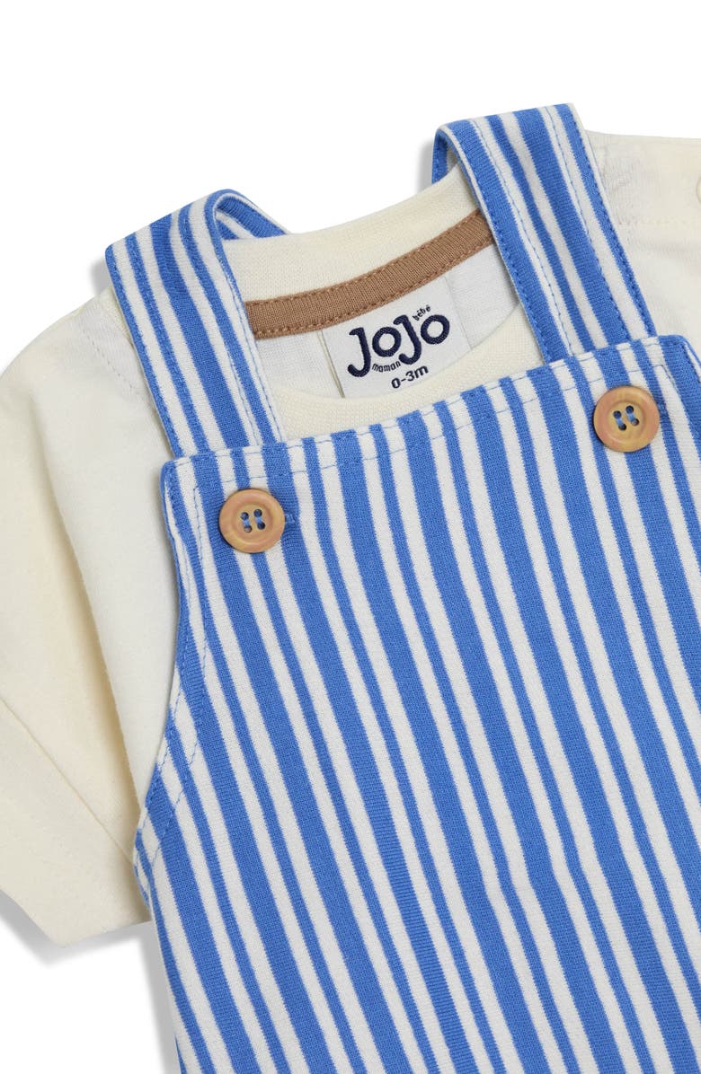 JOJO MAMAN BEBE Stripe Cotton Shirt, Overalls & Hat Set, Alternate, color, Blue