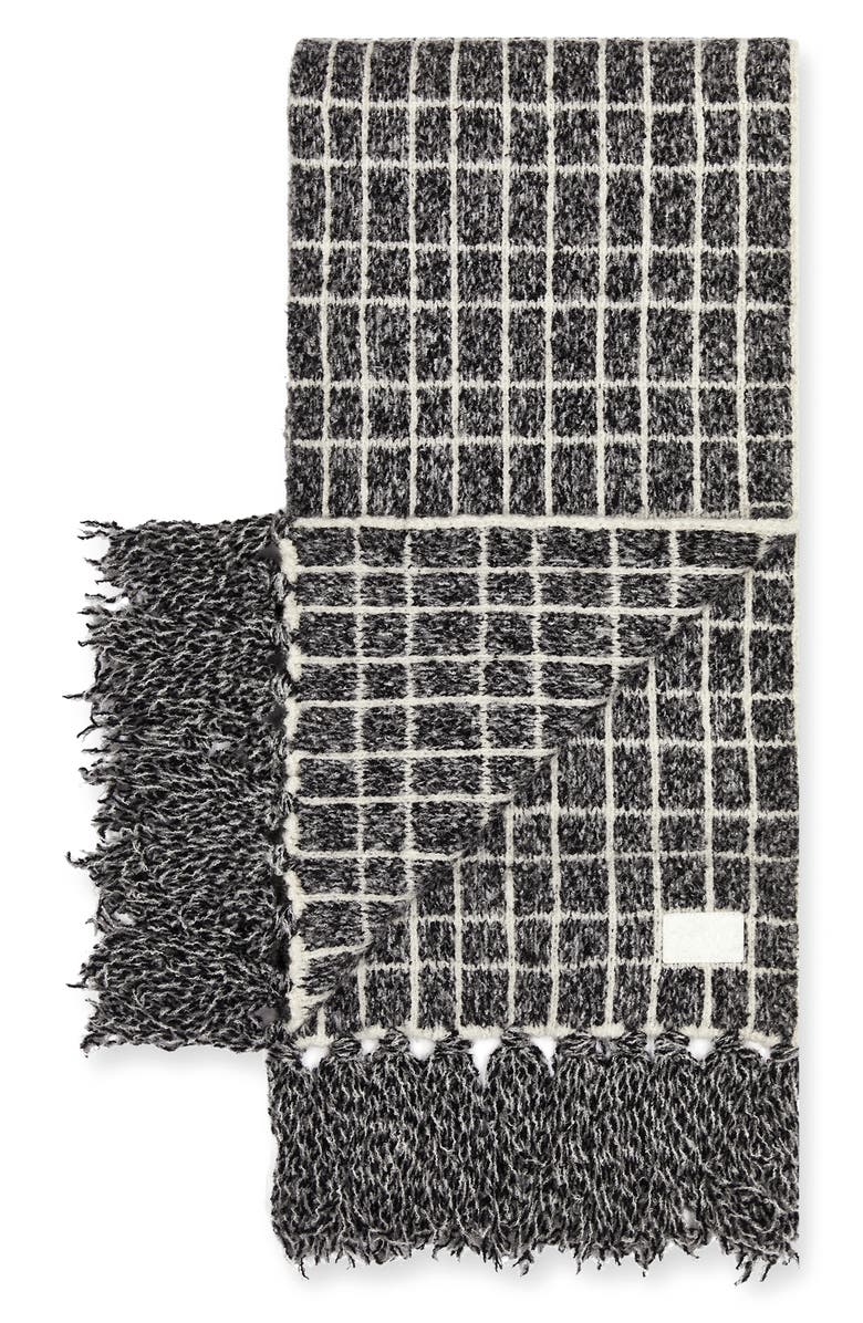 Varley Lindsey Check Bouclé Knit Scarf, Alternate, color, Charcoal