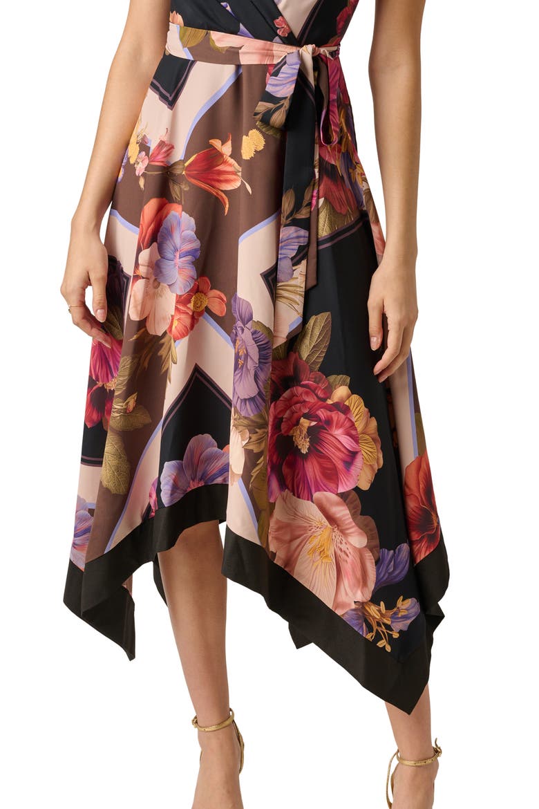 Print Handkerchief Midi Dress, Alternate, color, BLACK MULTI