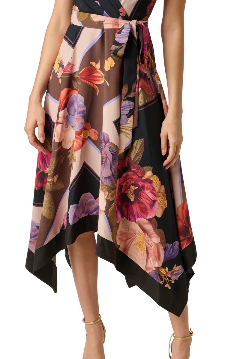 Adrianna Papell Print Handkerchief Midi Dress, Alternate, color, Black Multi