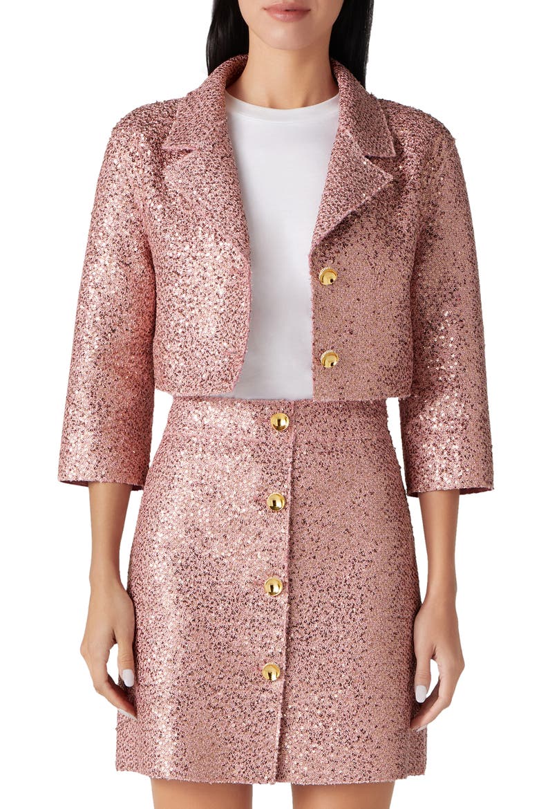 Sequin Knit Crop Jacket, Main, color, PINK MULTI