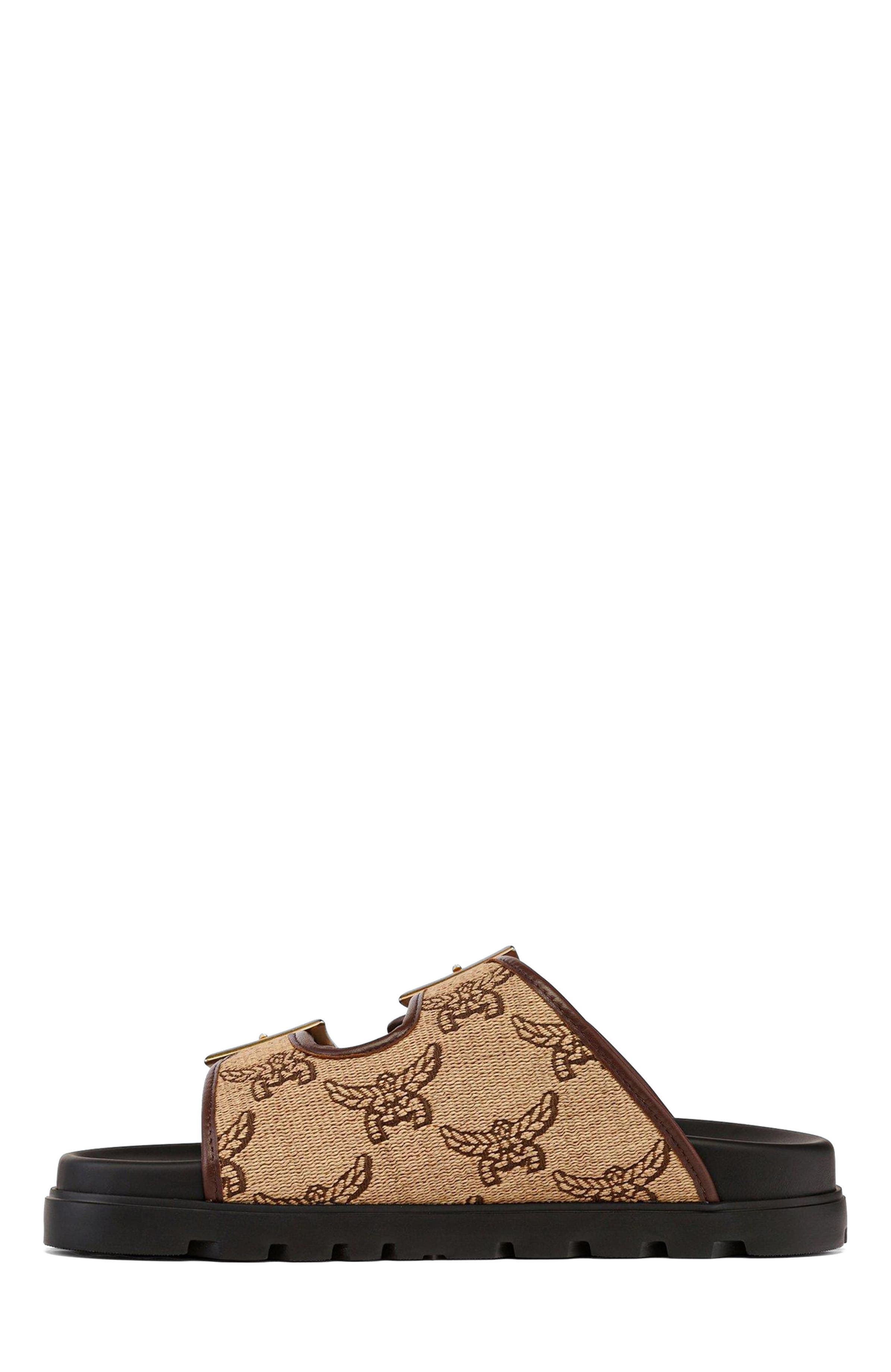 MCM Sandals in Lauretos Raffia Jacquard, Alternate, color, Beige