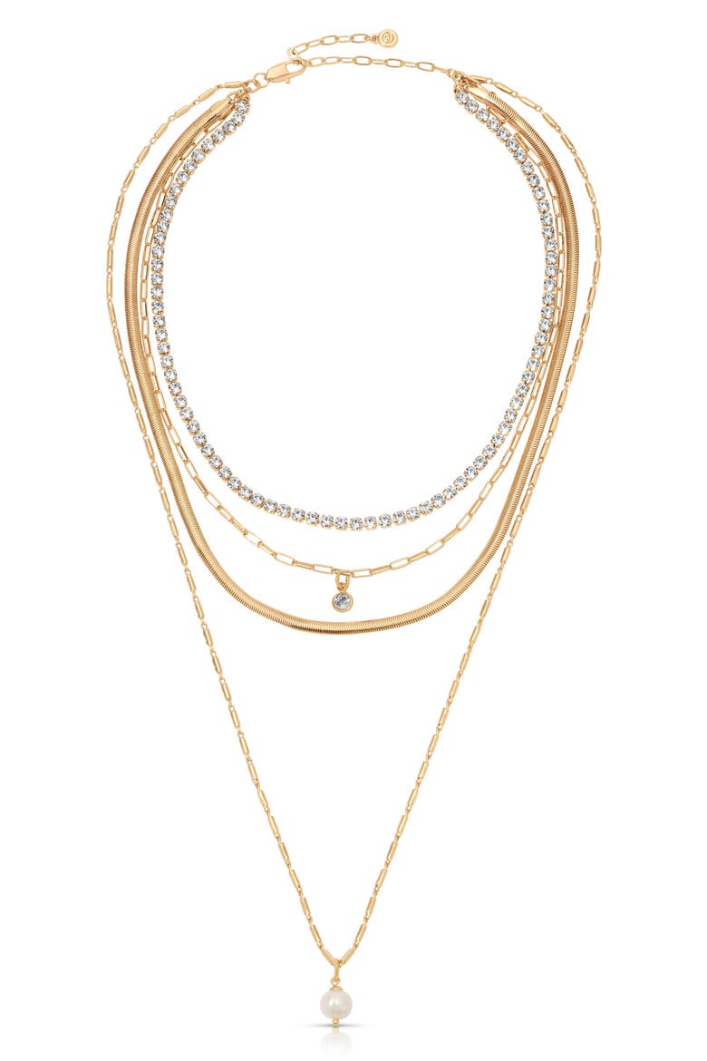 Maximalist Layered Crystal & Faux Pearl Necklace, Alternate, color, GOLD