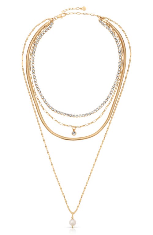 Ettika Maximalist Layered Crystal & Faux Pearl Necklace In Gold