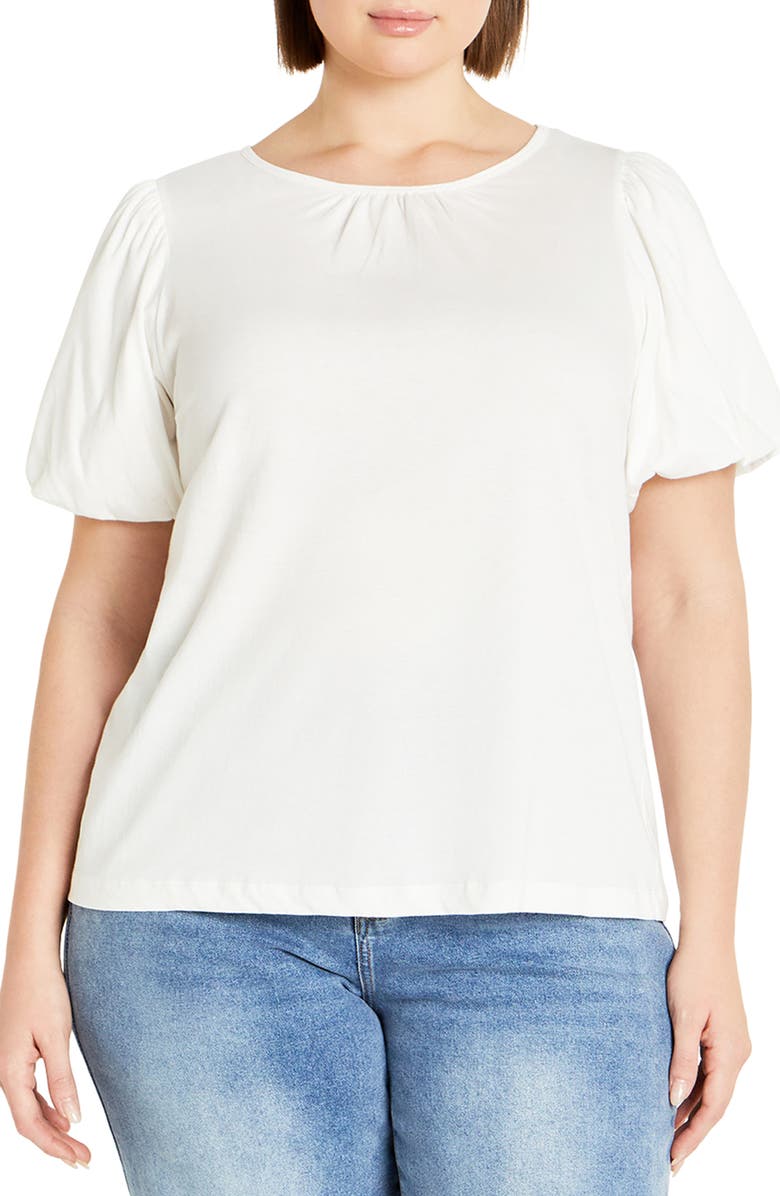 City Chic Leona Puff Sleeve Top, Main, color, Ivory