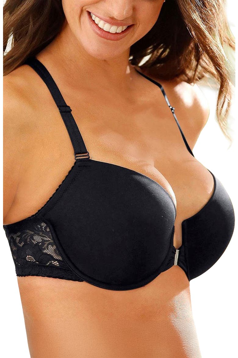Women's Front Clasp T-Shirt Bra, Main, color, Black